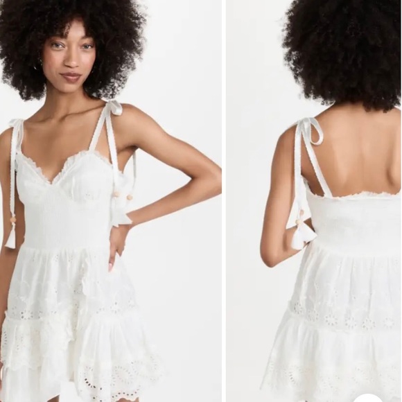 LoveShackFancy Olani Mini Dress in Ivory White - Picture 2 of 11